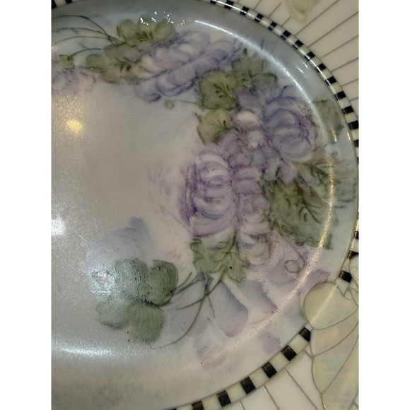 Vtg Linea Custom Painted Plates Porcelain Floral Butterflies Set Of Two 7.75" - Picture 6 of 11